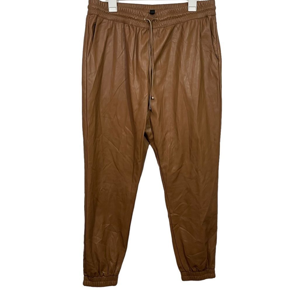 Andrew Marc New York Faux Leather Brown Jogger Pants
